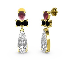 Şana Damla Küpe - Swarovski, kök yakut ve siyah zirkon 8 ayar altın küpe #r79vsx