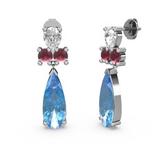 Şana Damla Küpe - Akuamarin, swarovski ve kök yakut 14 ayar beyaz altın küpe #rc6ze