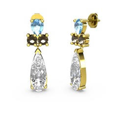 Şana Damla Küpe - Swarovski, akuamarin ve dumanlı kuvars 14 ayar altın küpe #ren4yq