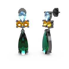 Şana Damla Küpe - Yeşil kuvars, akuamarin ve sitrin 925 ayar siyah rodyum kaplama gümüş küpe #rfbjmg