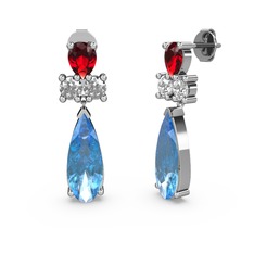 Şana Damla Küpe - Akuamarin, garnet ve swarovski 14 ayar beyaz altın küpe #rmzt70