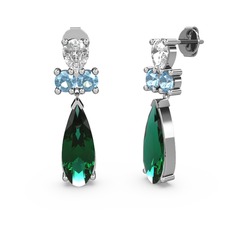 Yeşil kuvars, swarovski ve akuamarin 18 ayar beyaz altın küpe