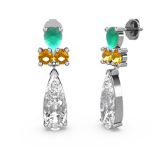Swarovski, kök zümrüt ve sitrin 8 ayar beyaz altın küpe