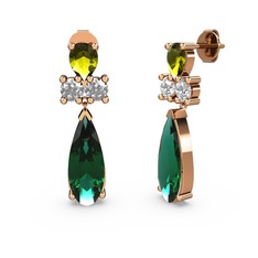 Şana Damla Küpe - Yeşil kuvars, peridot ve swarovski 8 ayar rose altın küpe #sc2qw9