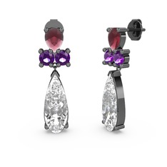 Swarovski, kök yakut ve ametist 925 ayar siyah rodyum kaplama gümüş küpe