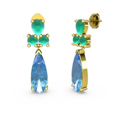 Şana Damla Küpe - Akuamarin ve kök zümrüt 925 ayar altın kaplama gümüş küpe #sx2id7