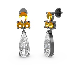 Şana Damla Küpe - Swarovski ve sitrin 925 ayar siyah rodyum kaplama gümüş küpe #t2r333