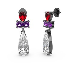Şana Damla Küpe - Swarovski, garnet ve ametist 925 ayar siyah rodyum kaplama gümüş küpe #tc4j6r