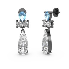 Şana Damla Küpe - Beyaz zirkon, akuamarin ve swarovski 925 ayar siyah rodyum kaplama gümüş küpe #tf9tpi