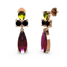 Şana Damla Küpe - Rodolit garnet, peridot ve siyah zirkon 925 ayar rose altın kaplama gümüş küpe #tjjpb8