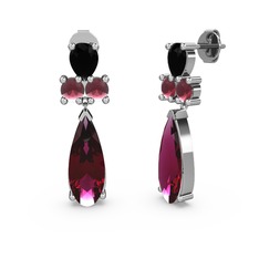 Şana Damla Küpe - Rodolit garnet, siyah zirkon ve kök yakut 925 ayar gümüş küpe #txowc1