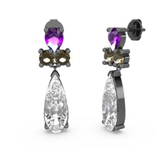 Şana Damla Küpe - Swarovski, ametist ve dumanlı kuvars 925 ayar siyah rodyum kaplama gümüş küpe #tzyf5