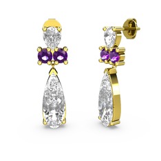 Şana Damla Küpe - Swarovski ve ametist 18 ayar altın küpe #u4pydz