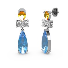 Şana Damla Küpe - Akuamarin, sitrin ve swarovski 14 ayar beyaz altın küpe #u81hkz
