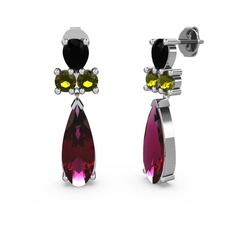 Şana Damla Küpe - Rodolit garnet, siyah zirkon ve peridot 8 ayar beyaz altın küpe #uksget