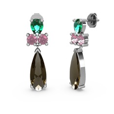 Şana Damla Küpe - Dumanlı kuvars, yeşil kuvars ve pembe kuvars 18 ayar beyaz altın küpe #uomedz