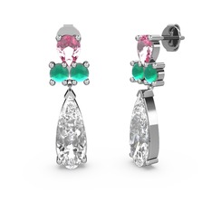 Şana Damla Küpe - Swarovski, pembe kuvars ve kök zümrüt 14 ayar beyaz altın küpe #upsrsp