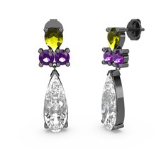 Şana Damla Küpe - Swarovski, peridot ve ametist 925 ayar siyah rodyum kaplama gümüş küpe #ur8lsa