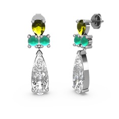 Şana Damla Küpe - Swarovski, peridot ve kök zümrüt 14 ayar beyaz altın küpe #ust4tg