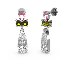 Swarovski, pembe kuvars ve peridot 18 ayar beyaz altın küpe