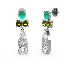 Şana Damla Küpe - Swarovski, kök zümrüt ve peridot 18 ayar beyaz altın küpe #vrp9kj