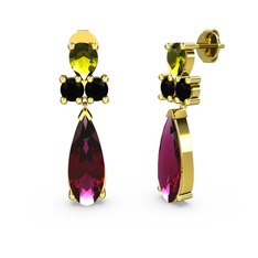Şana Damla Küpe - Rodolit garnet, peridot ve siyah zirkon 14 ayar altın küpe #w0jzxh