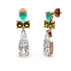 Şana Damla Küpe - Swarovski, kök zümrüt ve peridot 14 ayar rose altın küpe #whdwoa