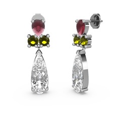 Swarovski, kök yakut ve peridot 18 ayar beyaz altın küpe