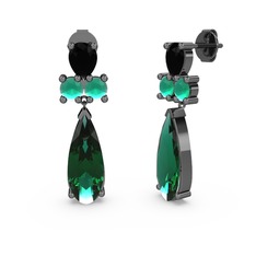 Şana Damla Küpe - Yeşil kuvars, siyah zirkon ve kök zümrüt 925 ayar siyah rodyum kaplama gümüş küpe #x0031u