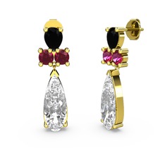 Şana Damla Küpe - Swarovski, siyah zirkon ve rodolit garnet 925 ayar altın kaplama gümüş küpe #x9l2i5