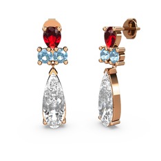 Şana Damla Küpe - Swarovski, garnet ve akuamarin 8 ayar rose altın küpe #xbosdc