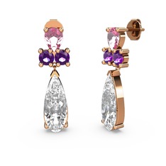 Şana Damla Küpe - Swarovski, pembe kuvars ve ametist 925 ayar rose altın kaplama gümüş küpe #xhd06c