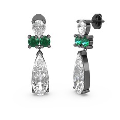 Şana Damla Küpe - Beyaz zirkon ve yeşil kuvars 925 ayar siyah rodyum kaplama gümüş küpe #xic435
