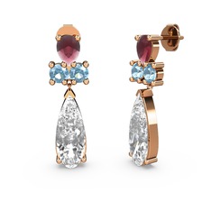 Şana Damla Küpe - Swarovski, kök yakut ve akuamarin 8 ayar rose altın küpe #xrh399