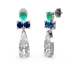 Swarovski, kök zümrüt ve lab safir 14 ayar beyaz altın küpe