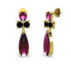 Şana Damla Küpe - Rodolit garnet ve siyah zirkon 14 ayar altın küpe #y2ap0e