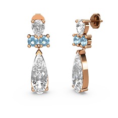Şana Damla Küpe - Swarovski, beyaz zirkon ve akuamarin 8 ayar rose altın küpe #y2argn