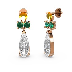 Swarovski, sitrin ve yeşil kuvars 8 ayar rose altın küpe