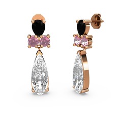 Şana Damla Küpe - Swarovski, siyah zirkon ve pembe kuvars 8 ayar rose altın küpe #ygoo3e