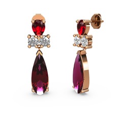 Rodolit garnet, garnet ve beyaz zirkon 8 ayar rose altın küpe