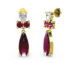 Şana Damla Küpe - Rodolit garnet ve swarovski 14 ayar altın küpe #ynzvnm
