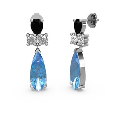 Şana Damla Küpe - Akuamarin, siyah zirkon ve swarovski 925 ayar gümüş küpe #ytdzmm