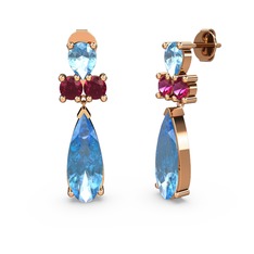 Akuamarin ve rodolit garnet 925 ayar rose altın kaplama gümüş küpe