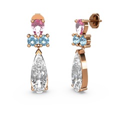 Swarovski, pembe kuvars ve akuamarin 8 ayar rose altın küpe