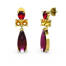 Şana Damla Küpe - Rodolit garnet, garnet ve sitrin 8 ayar altın küpe #z781ma