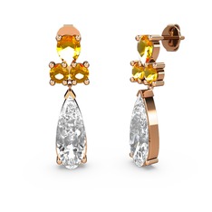 Swarovski ve sitrin 925 ayar rose altın kaplama gümüş küpe
