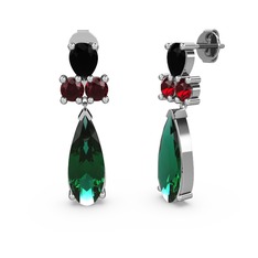 Yeşil kuvars, siyah zirkon ve garnet 18 ayar beyaz altın küpe