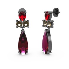 Şana Damla Küpe - Rodolit garnet, garnet ve dumanlı kuvars 925 ayar siyah rodyum kaplama gümüş küpe #zir21v