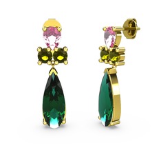 Şana Damla Küpe - Yeşil kuvars, pembe kuvars ve peridot 18 ayar altın küpe #zssguo