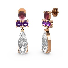 Şana Damla Küpe - Swarovski, kök yakut ve ametist 8 ayar rose altın küpe #zwsqob